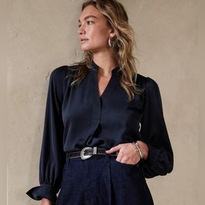 Navy Blouse Banana Republic